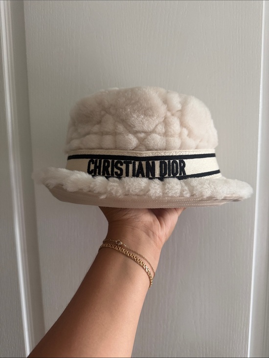 Dior Accessories - NEW- Never Worn Dior Cream Faux-Fur Bucket Hat with Black Logo Band